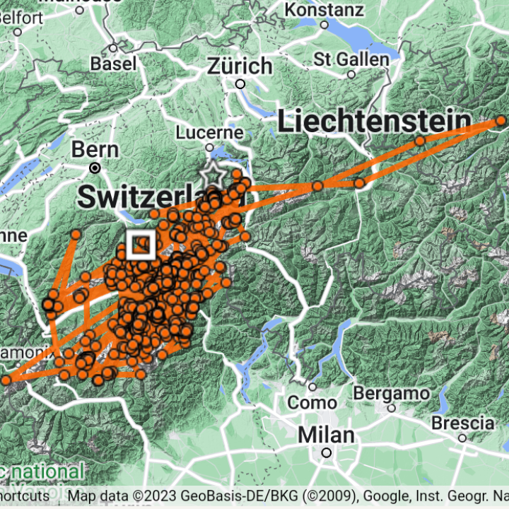 GPS-Daten von Bartgeier Luzerna, die 2020 ausgewildert wurde