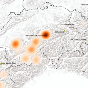 Heatmap der GPS Daten vom Sender von Fredueli