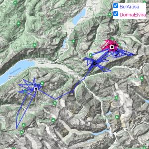 GPS Daten von BelArosa (blau) und Donna Elvira (pink) der letzen Wochen