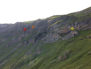 Erfundene Flurnamen: Jo’s Diner (roter Kreis), roter Fleck (oranger Kreis) und rechter Balkon (gelber Kreis)